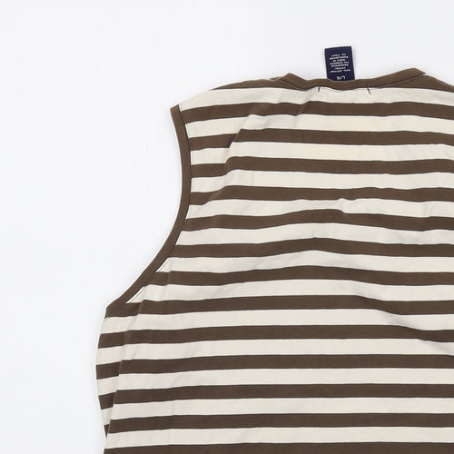 Gap Womens Brown Striped Cotton Basic Tank Size L Round Neck