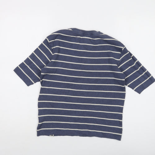 Lucy & Yak Womens Blue Striped Cotton Basic T-Shirt Size M Round Neck