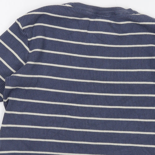 Lucy & Yak Womens Blue Striped Cotton Basic T-Shirt Size M Round Neck