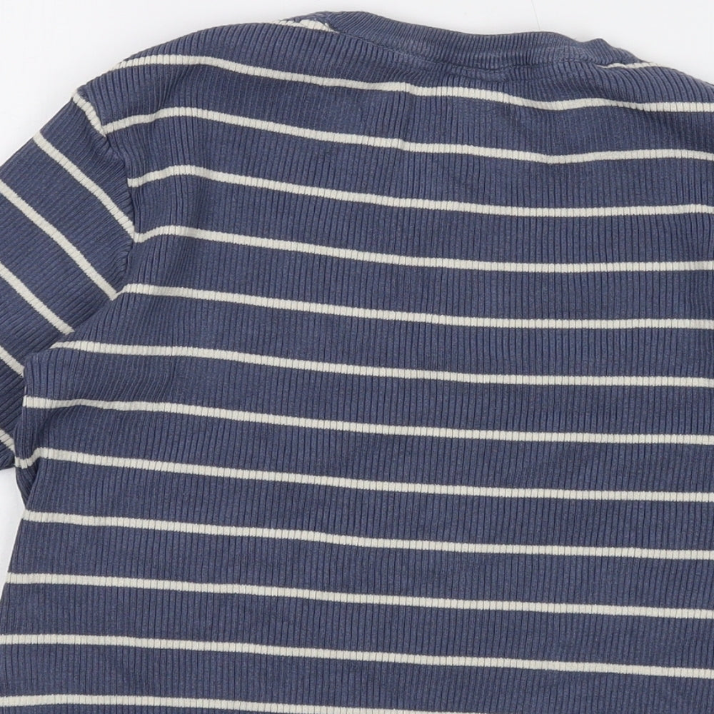 Lucy & Yak Womens Blue Striped Cotton Basic T-Shirt Size M Round Neck