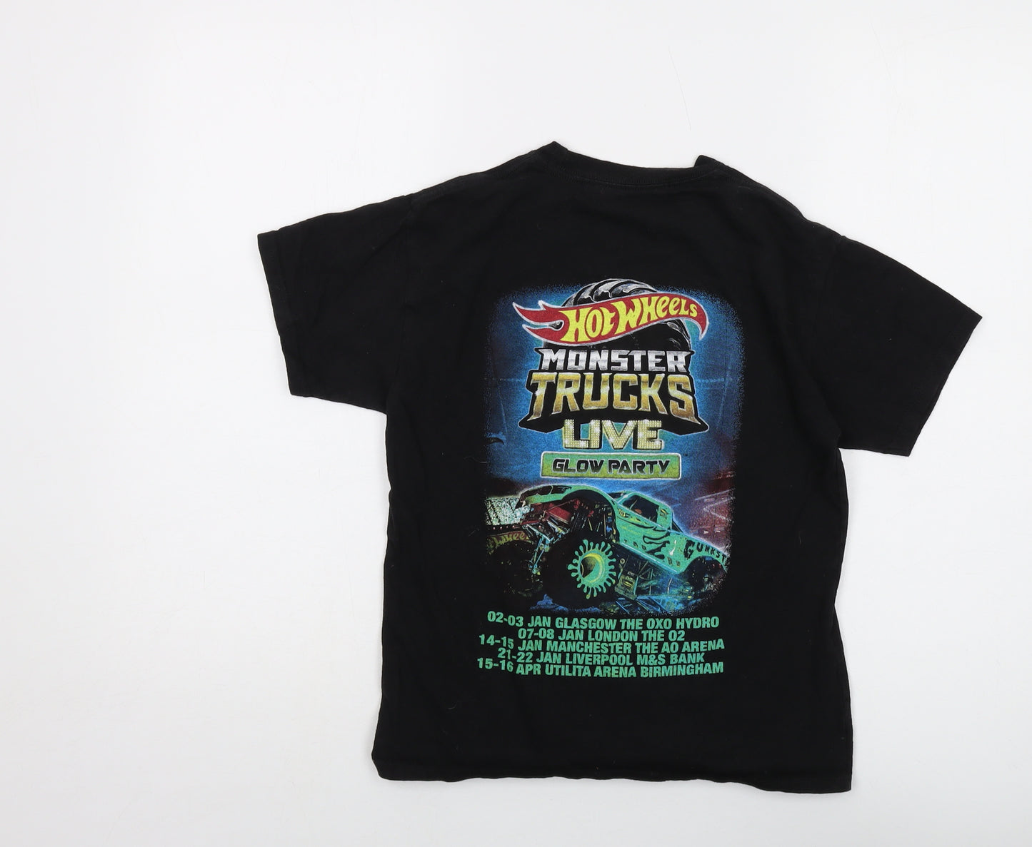 Hot Wheels Boys Black Cotton Basic T-Shirt Size 9-10 Years Crew Neck Pullover