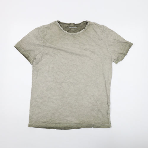 JACK & JONES Mens Green Cotton T-Shirt Size M Round Neck