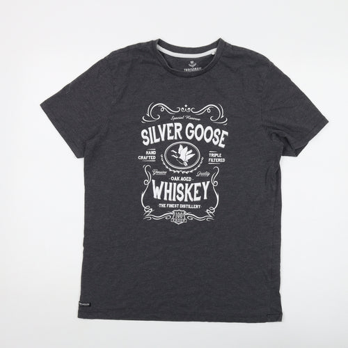 Threadbare Mens Grey Cotton T-Shirt Size M Crew Neck - Silver Goose Whiskey