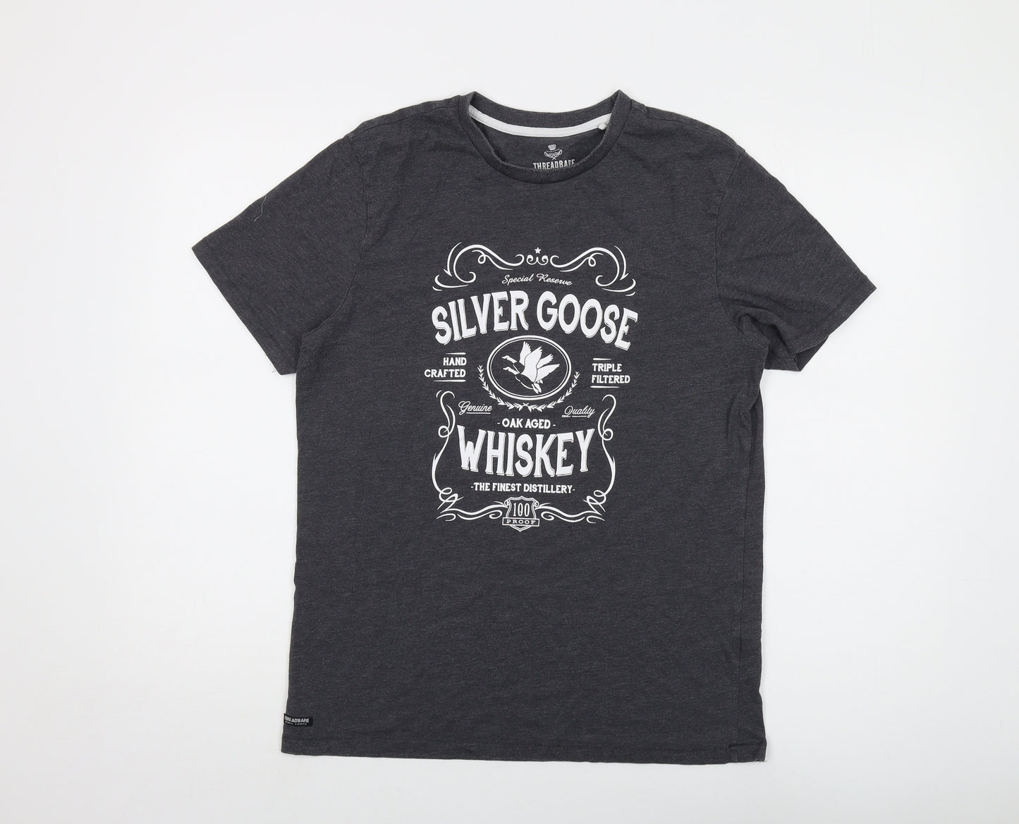 Threadbare Mens Grey Cotton T-Shirt Size M Crew Neck - Silver Goose Whiskey