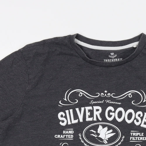 Threadbare Mens Grey Cotton T-Shirt Size M Crew Neck - Silver Goose Whiskey