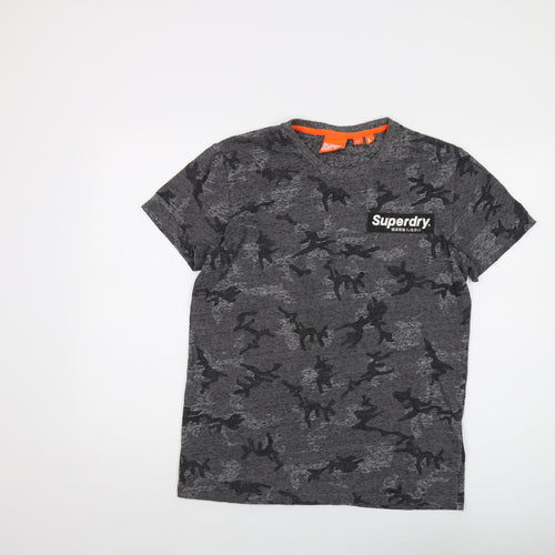 Superdry Mens Grey Camouflage Cotton T-Shirt Size L Crew Neck