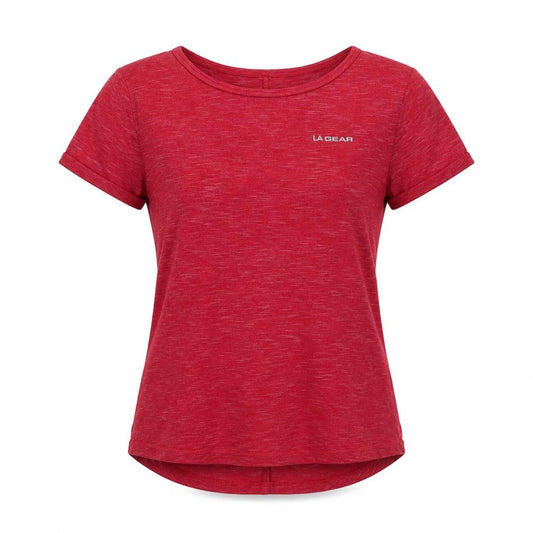 Front view of LA Gear women’s red polyester basic t-shirt, size UK 10, round neck