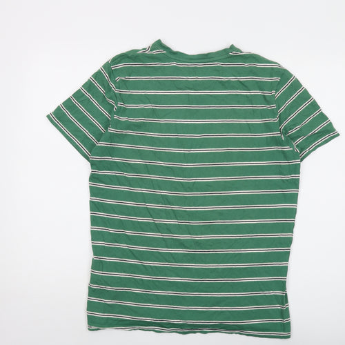 JACK & JONES Mens Green Striped Cotton T-Shirt Size L Crew Neck