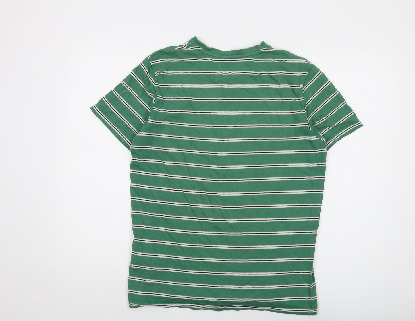 JACK & JONES Mens Green Striped Cotton T-Shirt Size L Crew Neck