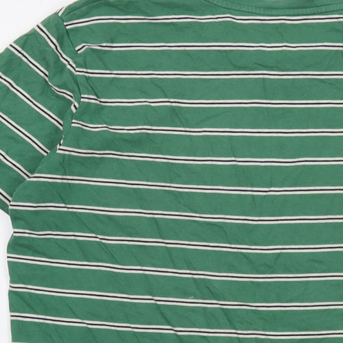 JACK & JONES Mens Green Striped Cotton T-Shirt Size L Crew Neck