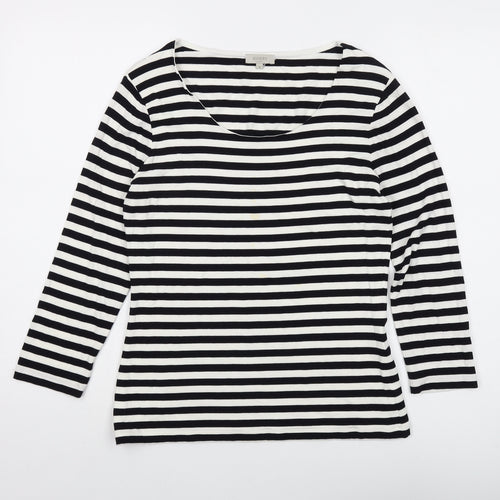 Hobbs Womens Black Striped Viscose Basic T-Shirt Size M Round Neck