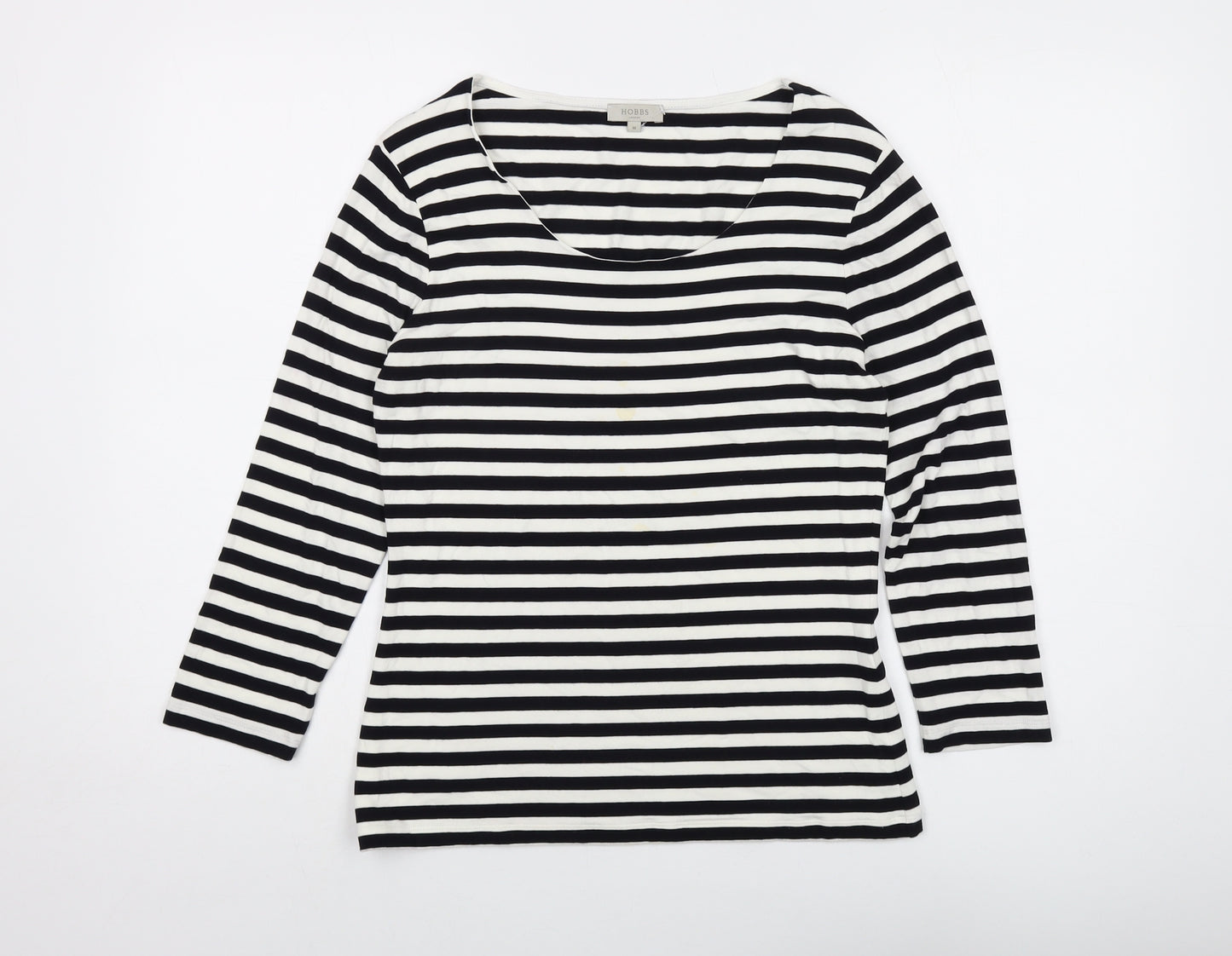 Hobbs Womens Black Striped Viscose Basic T-Shirt Size M Round Neck