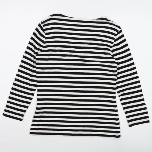 Hobbs Womens Black Striped Viscose Basic T-Shirt Size M Round Neck