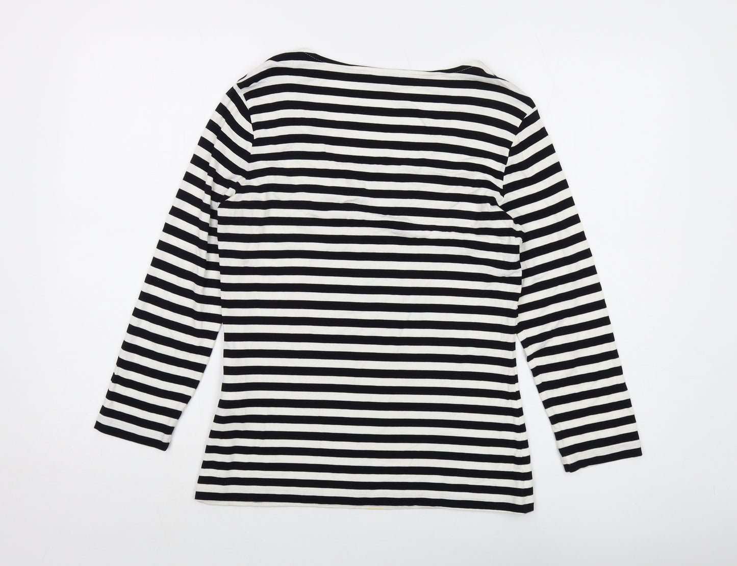 Hobbs Womens Black Striped Viscose Basic T-Shirt Size M Round Neck