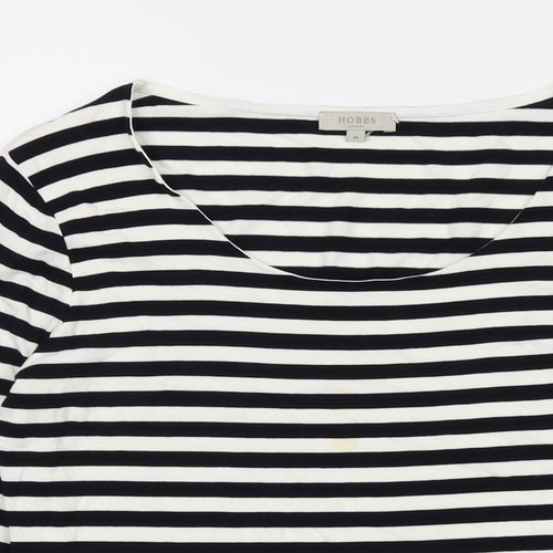 Hobbs Womens Black Striped Viscose Basic T-Shirt Size M Round Neck