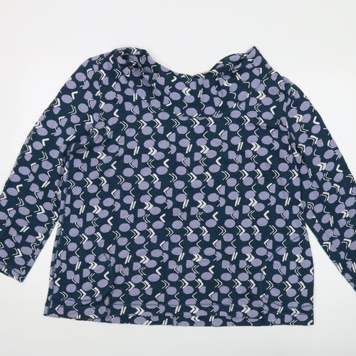 White Stuff Womens Green Geometric Cotton Basic Blouse Size 18 Roll Neck