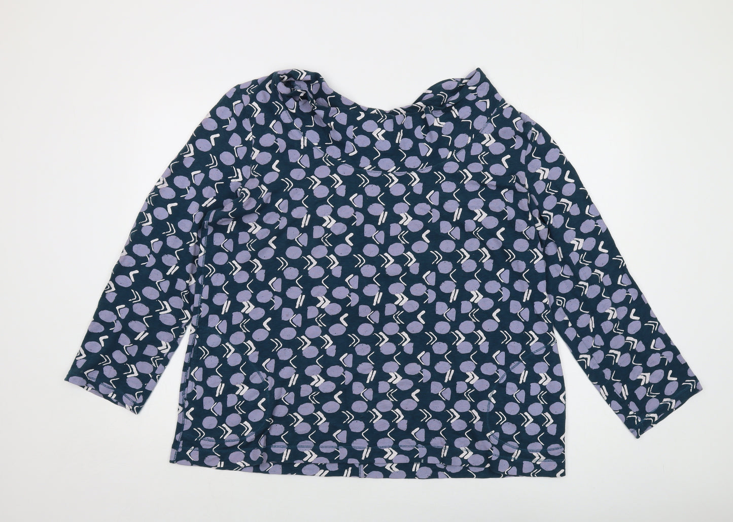 White Stuff Womens Green Geometric Cotton Basic Blouse Size 18 Roll Neck