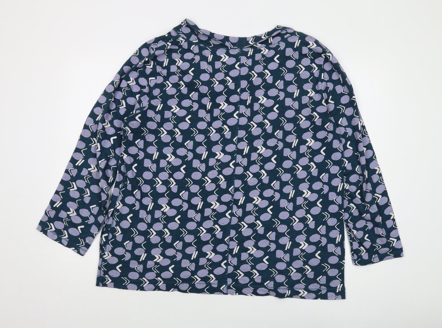 White Stuff Womens Green Geometric Cotton Basic Blouse Size 18 Roll Neck