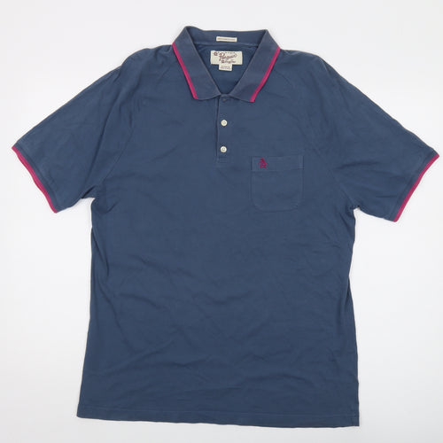 Penguin Mens Blue Cotton Polo Size XL Collared Button