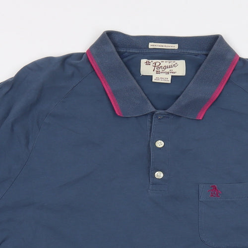 Penguin Mens Blue Cotton Polo Size XL Collared Button