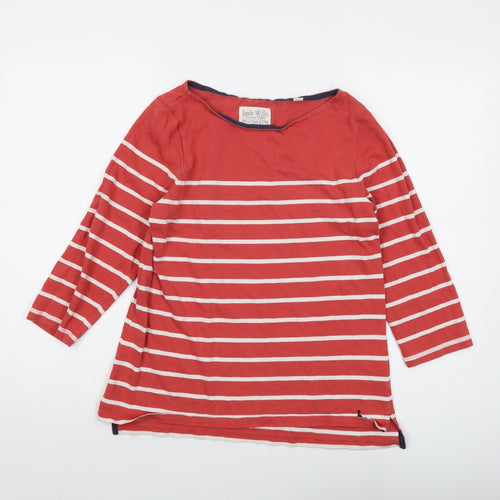 Jack Wills Womens Orange Striped Cotton Basic T-Shirt Size 10 Round Neck