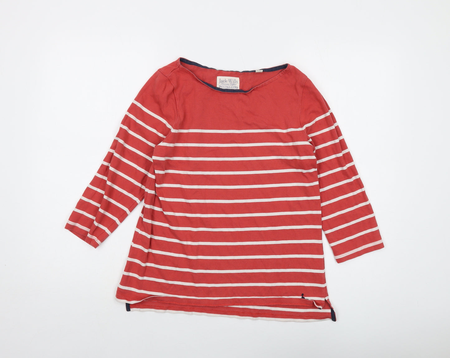 Jack Wills Womens Orange Striped Cotton Basic T-Shirt Size 10 Round Neck