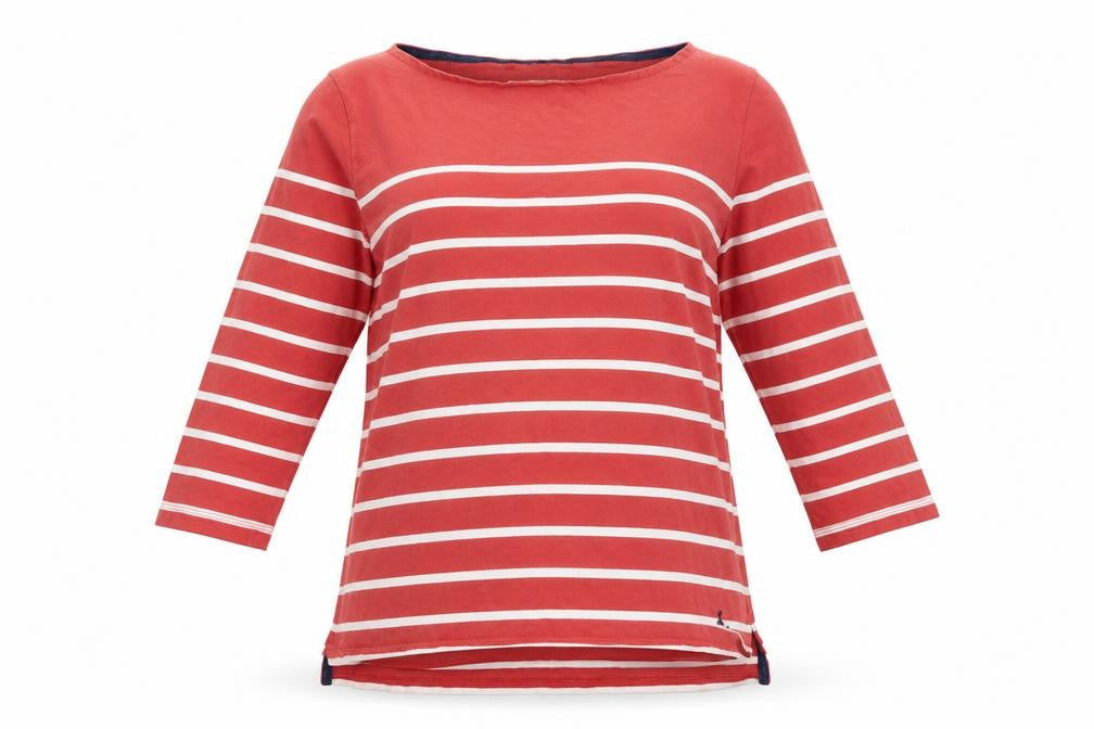 Front view of Jack Wills women’s orange striped cotton basic t-shirt, size UK 10, round neck