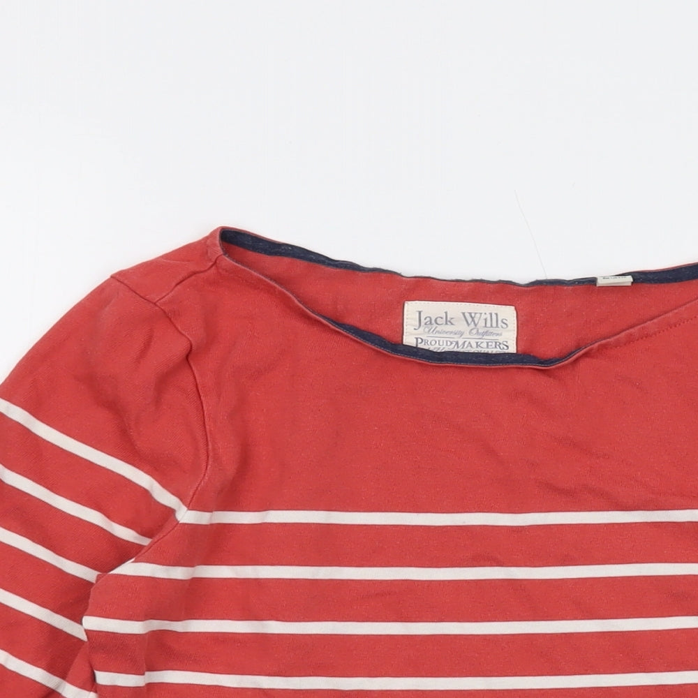 Jack Wills Womens Orange Striped Cotton Basic T-Shirt Size 10 Round Neck