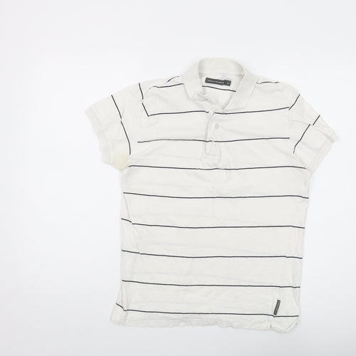 French Connection Womens White Striped Cotton Basic Polo Size M Collared