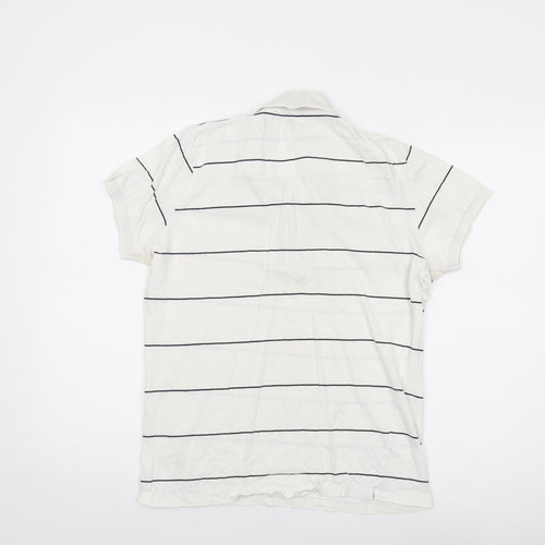 French Connection Womens White Striped Cotton Basic Polo Size M Collared