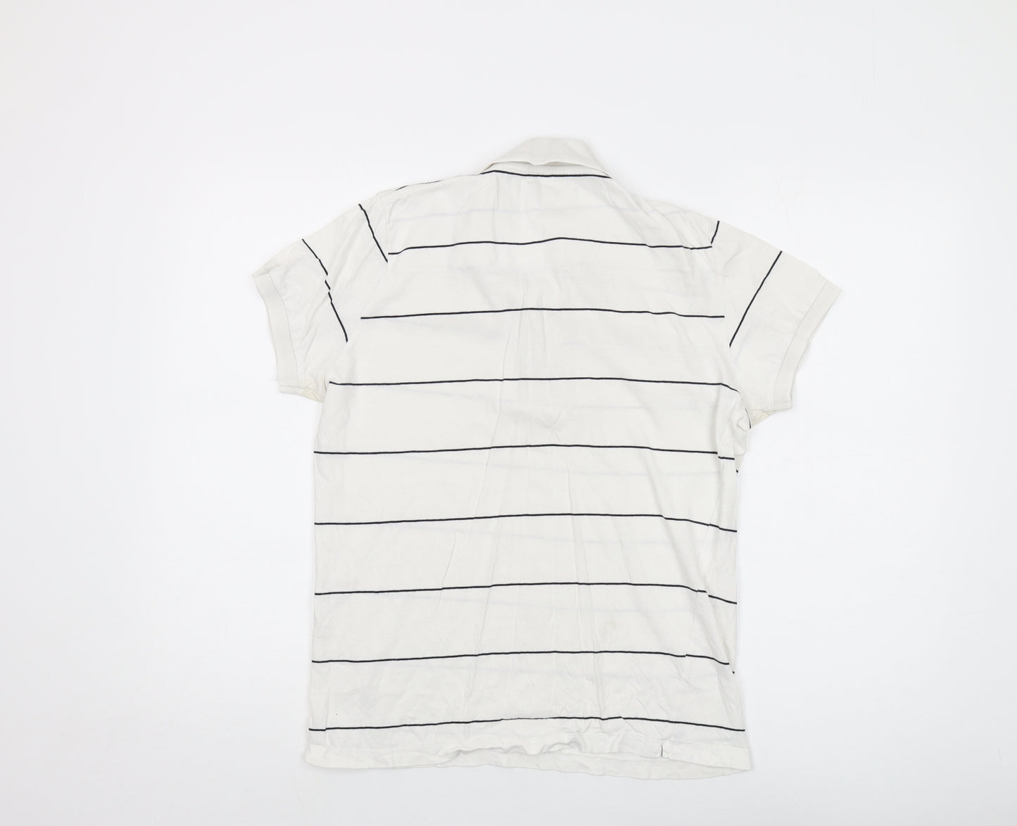 French Connection Womens White Striped Cotton Basic Polo Size M Collared