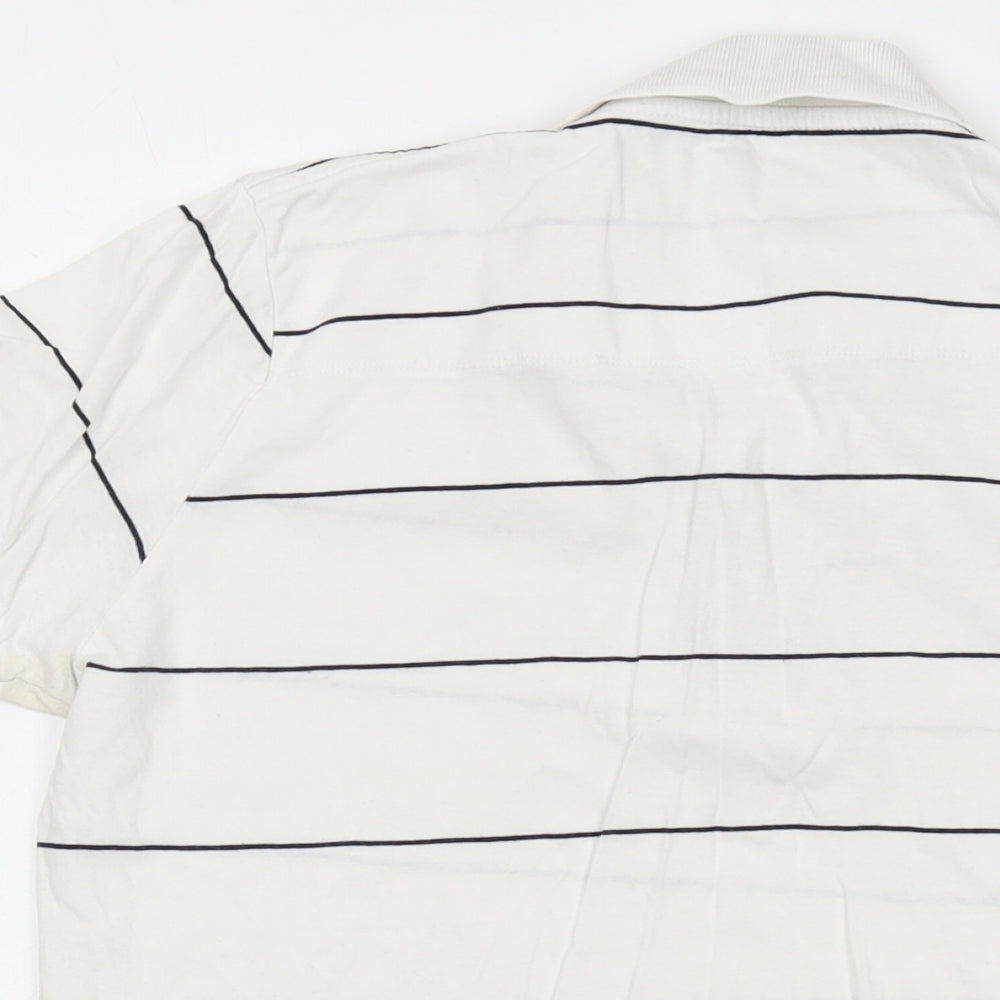 French Connection Womens White Striped Cotton Basic Polo Size M Collared