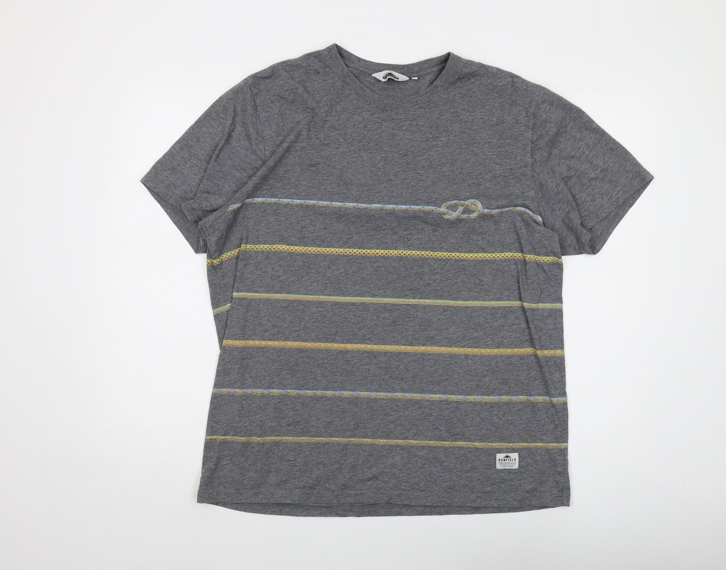 Penfield Mens Grey Striped Polyester T-Shirt Size XL Crew Neck