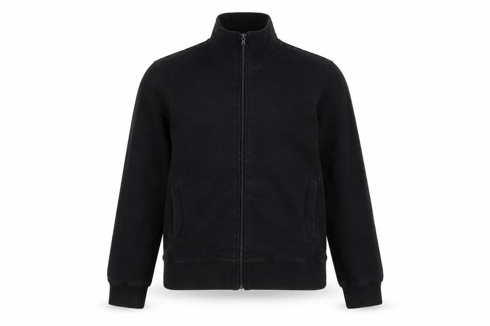 Front view of Oasis women’s black cotton full zip sweatshirt, size UK 10, zip