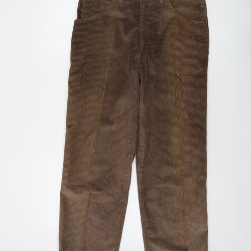 St Michael Mens Brown Cotton Trousers Size 32 in L29 in Regular Button - Vintage