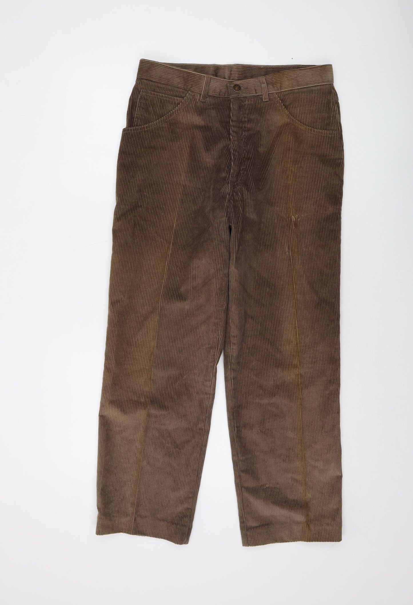 St Michael Mens Brown Cotton Trousers Size 32 in L29 in Regular Button - Vintage