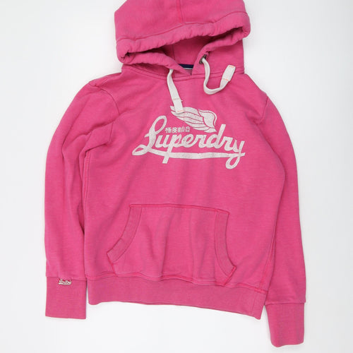 Superdry Womens Pink Cotton Pullover Hoodie Size L Pullover