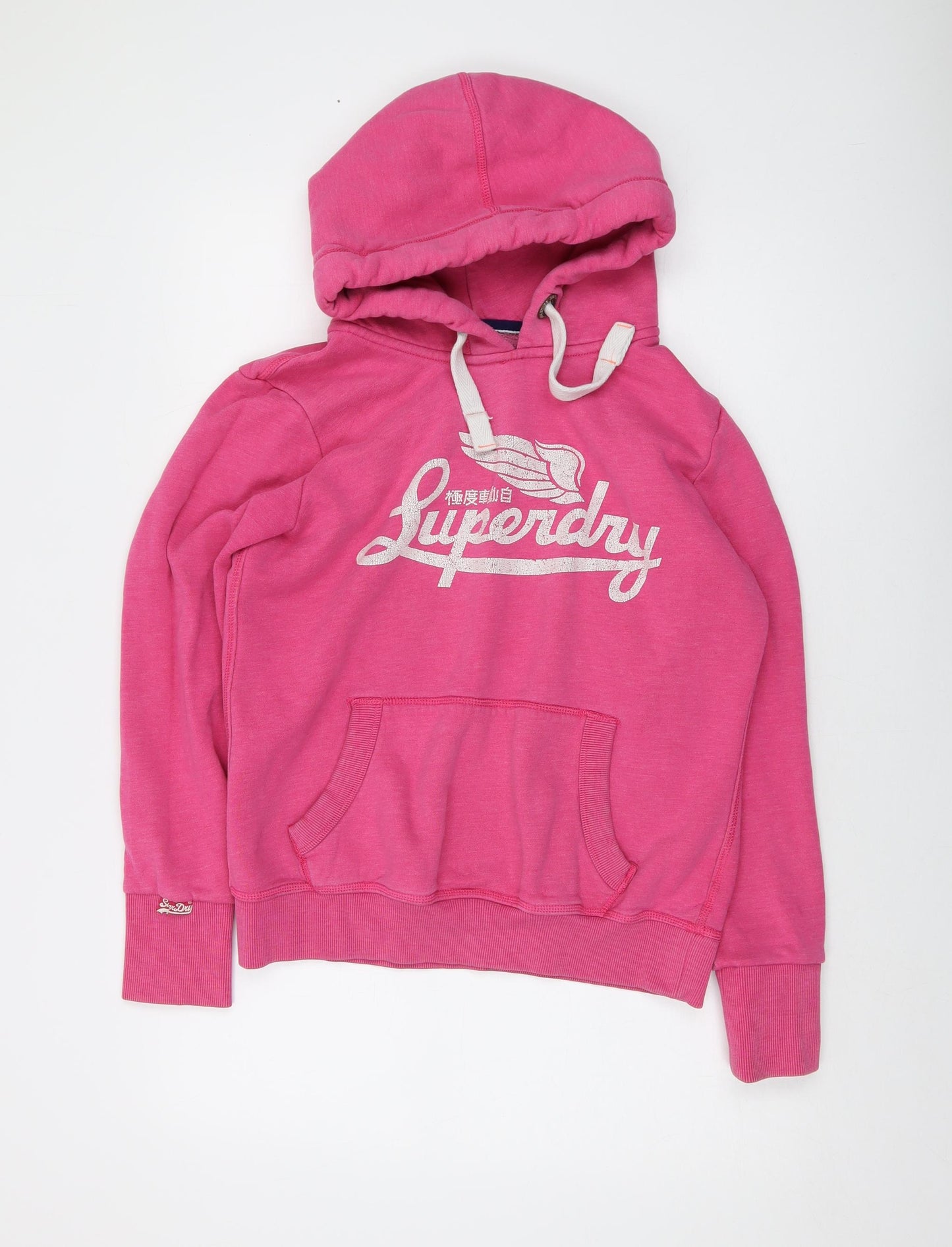 Superdry Womens Pink Cotton Pullover Hoodie Size L Pullover