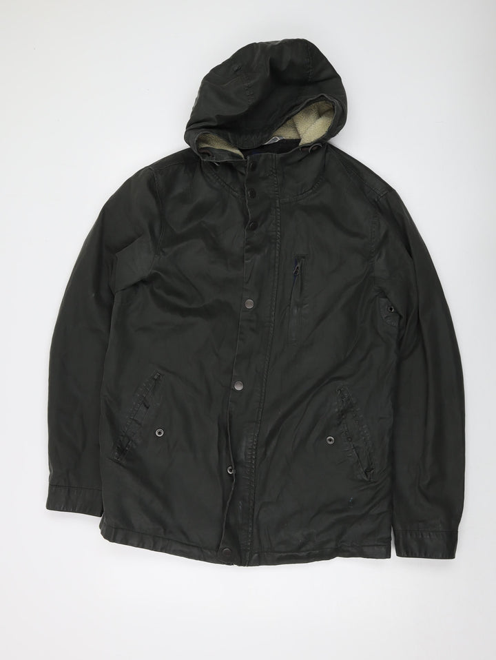 Pull&Bear Mens Green Jacket Size M Zip - Waxed Cotton