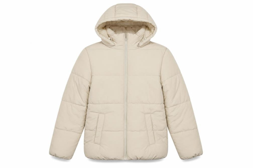 Front view of Marks & Spencer women’s beige parka jacket, size UK 8, zip