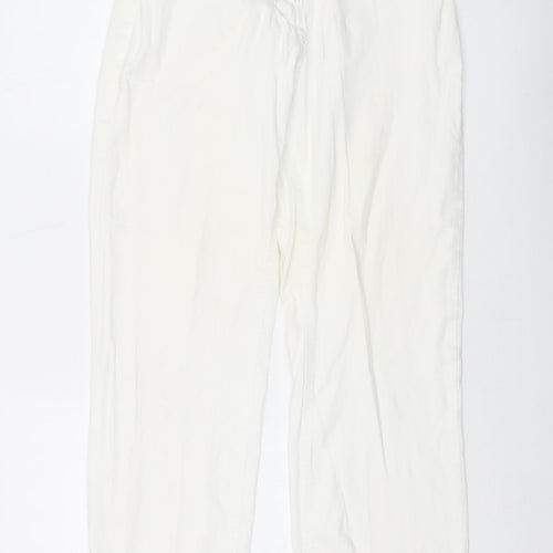 JDV Womens Ivory Cotton Trousers Size 12 L29 in Regular Button