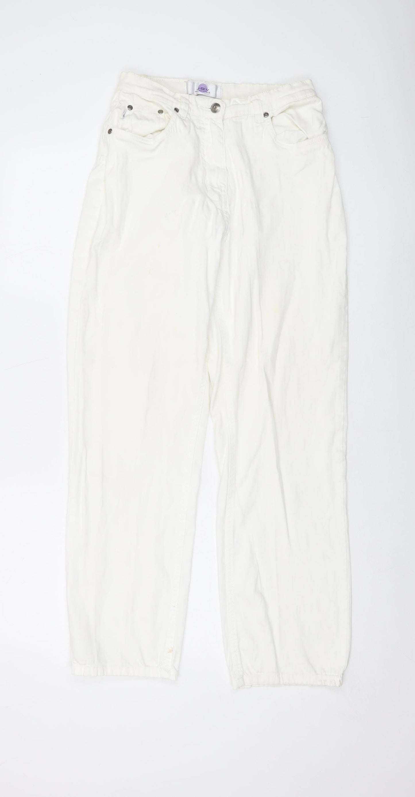 JDV Womens Ivory Cotton Trousers Size 12 L29 in Regular Button