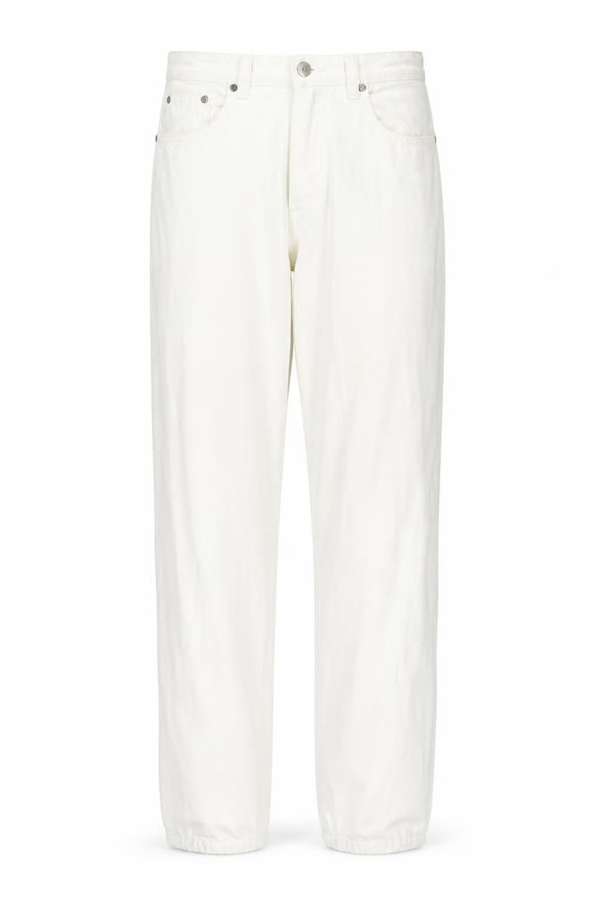 Front view of JDV women’s ivory cotton trousers, size UK 12, 29-inch leg regular button
