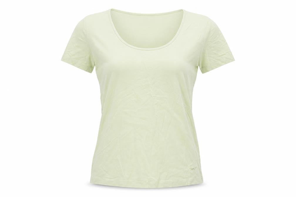 Front view of Paul Costelloe women’s green viscose basic t-shirt, size L, round neck
