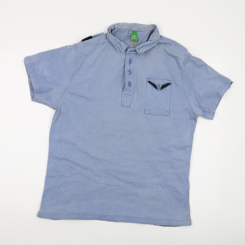 Mastrum Mens Blue Cotton Polo Size L Collared Button