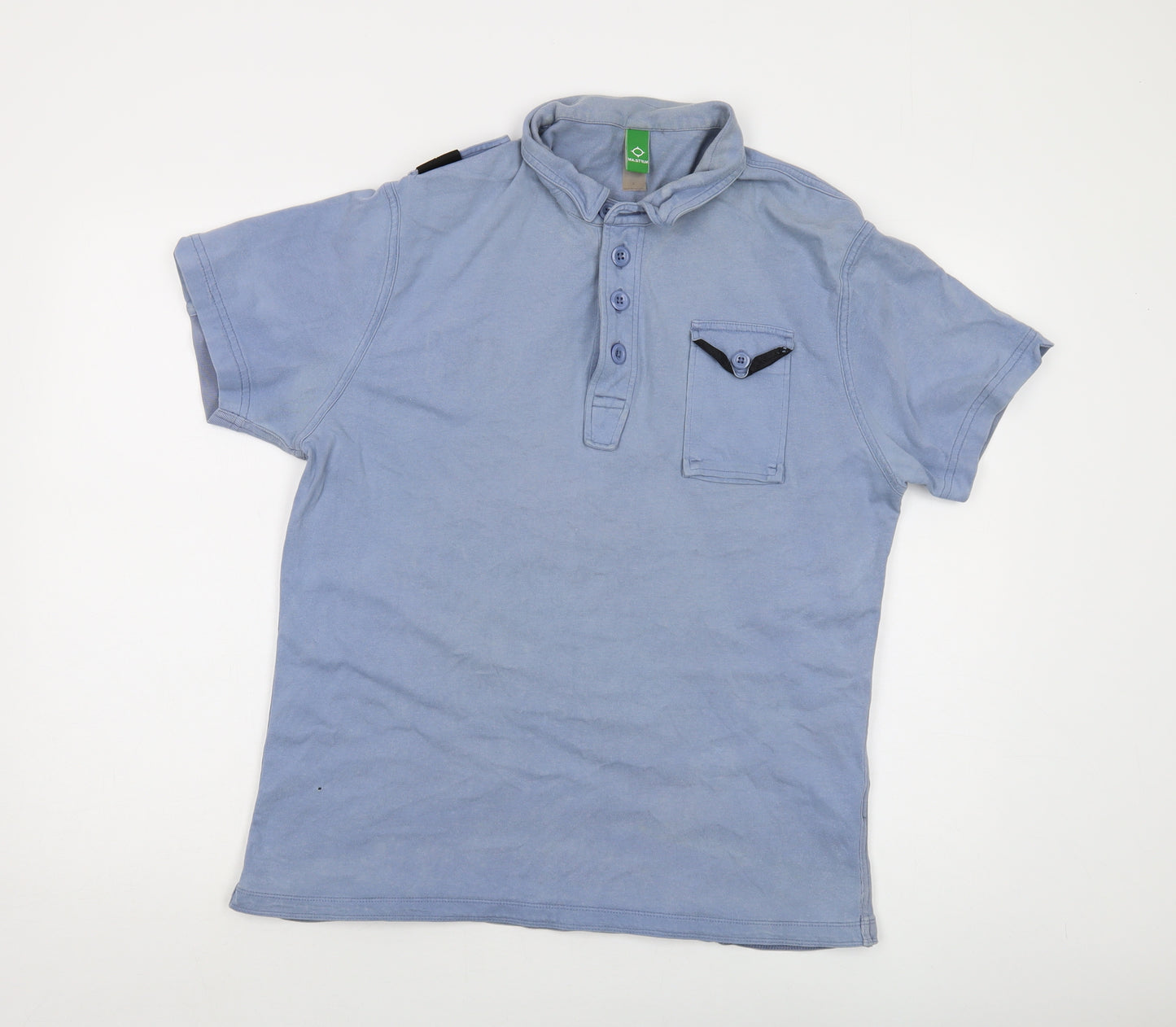 Mastrum Mens Blue Cotton Polo Size L Collared Button