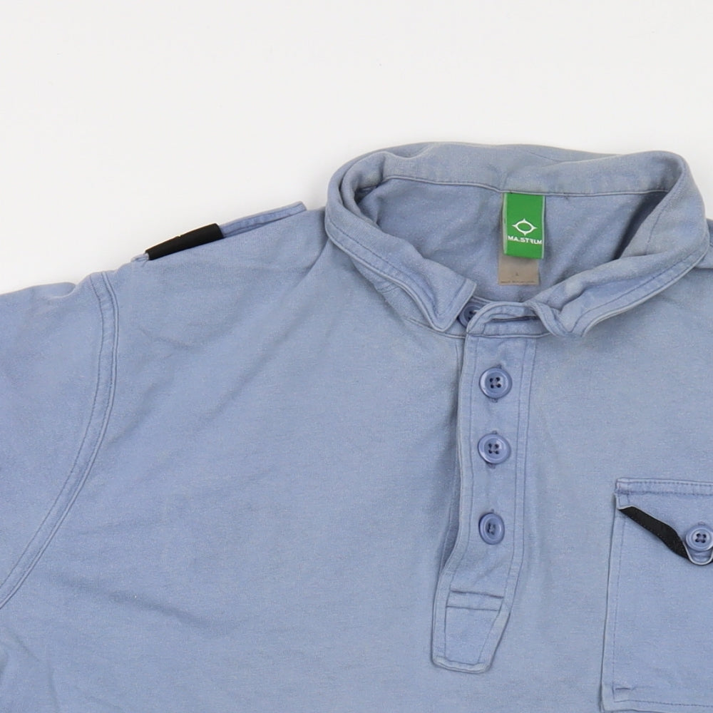 Mastrum Mens Blue Cotton Polo Size L Collared Button