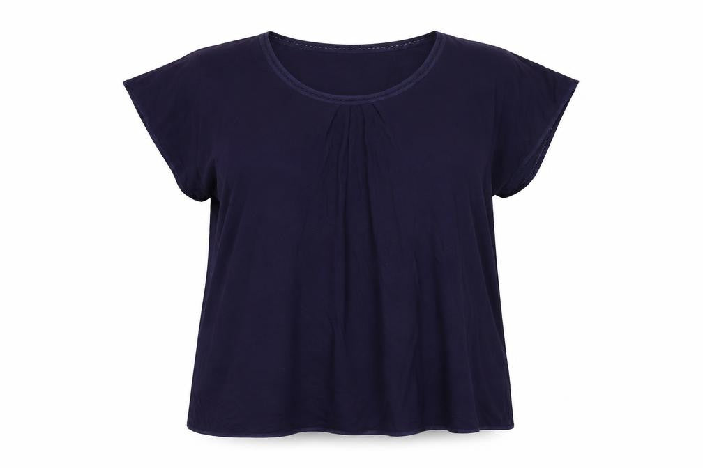 Front view of Carole Hochman women’s blue modal basic t-shirt, size XL, round neck