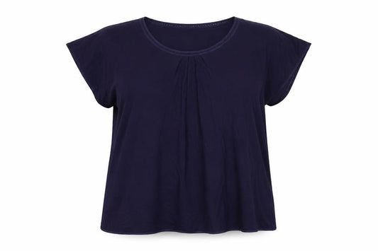 Front view of Carole Hochman women’s blue modal basic t-shirt, size XL, round neck