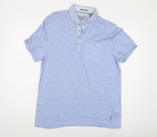 Ted Baker Mens Blue Cotton Polo Size XL Collared Button